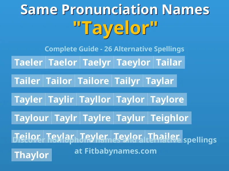 Infographic: Tayelor same pronunciation names, similar names, and homophone names