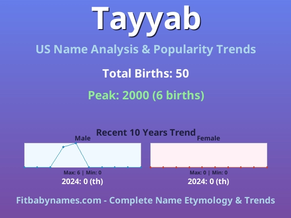 Infographic: Tayyab name meaning, origin, and popularity trends in the United States (US baby name analysis chart)