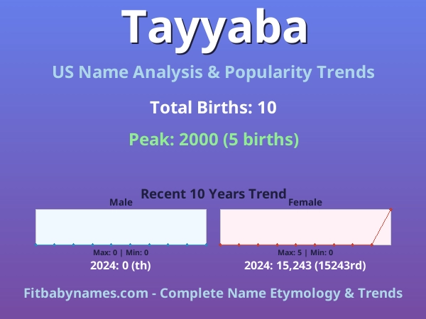Infographic: Tayyaba name meaning, origin, and popularity trends in the United States (US baby name analysis chart)