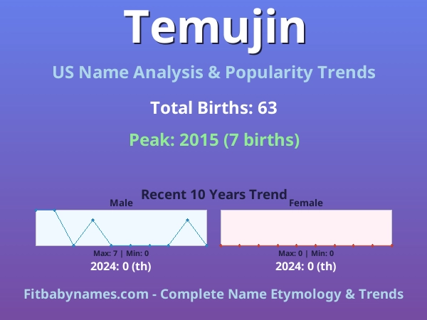 Infographic: Temujin name meaning, origin, and popularity trends in the United States (US baby name analysis chart)