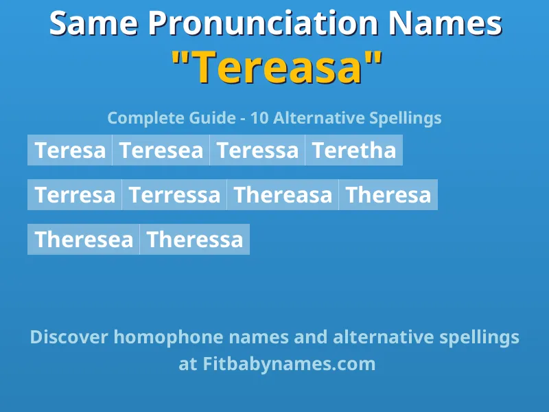 Infographic: Tereasa same pronunciation names, similar names, and homophone names
