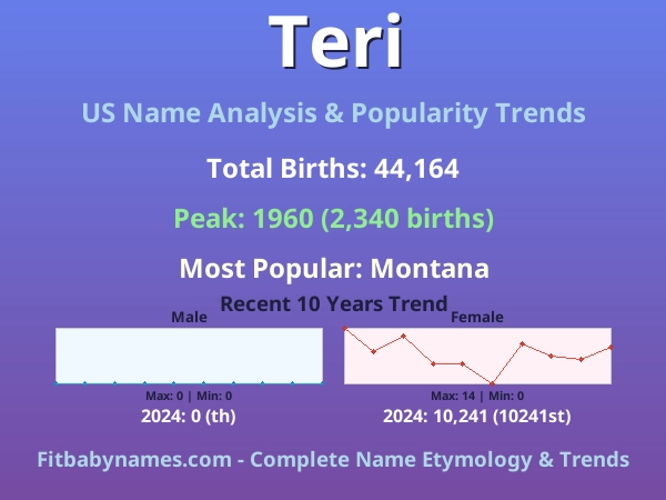 Infographic: Teri name meaning, origin, and popularity trends in the United States (US baby name analysis chart)