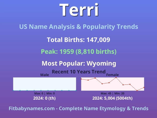 Infographic: Terri name meaning, origin, and popularity trends in the United States (US baby name analysis chart)