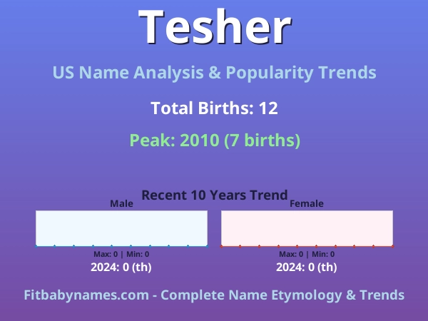 Infographic: Tesher name meaning, origin, and popularity trends in the United States (US baby name analysis chart)