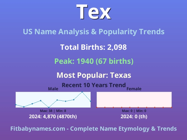 Infographic: Tex name meaning, origin, and popularity trends in the United States (US baby name analysis chart)
