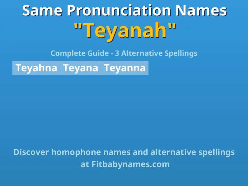 Infographic: Teyanah same pronunciation names, similar names, and homophone names