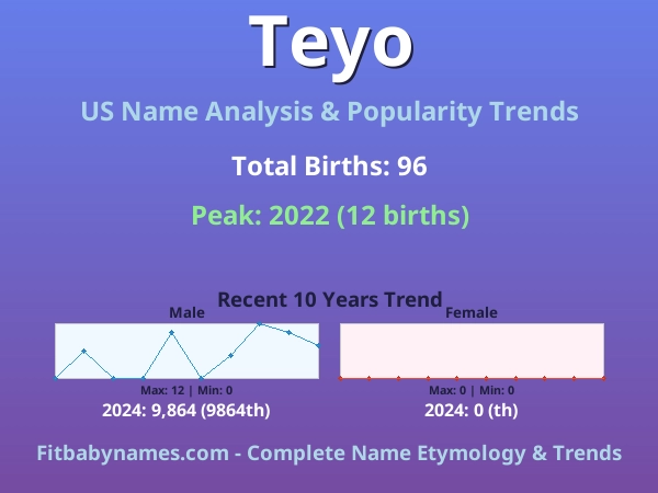 Infographic: Teyo name meaning, origin, and popularity trends in the United States (US baby name analysis chart)