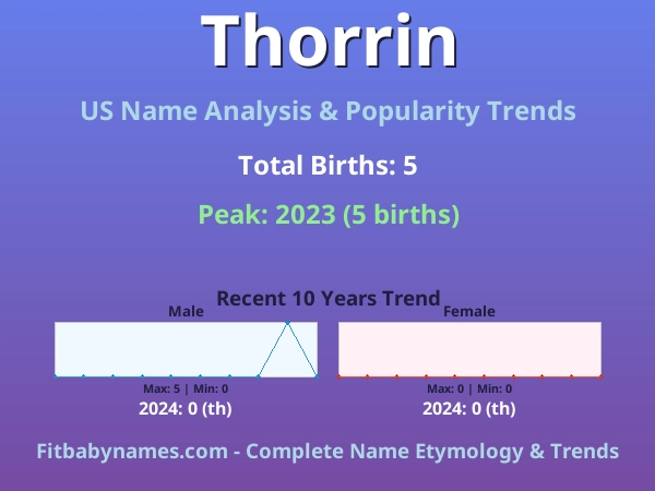 Infographic: Thorrin name meaning, origin, and popularity trends in the United States (US baby name analysis chart)