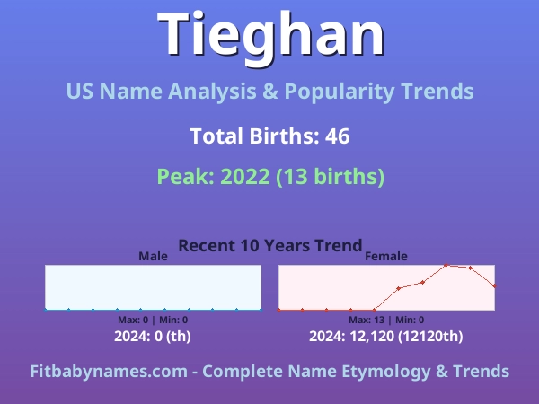 Infographic: Tieghan name meaning, origin, and popularity trends in the United States (US baby name analysis chart)