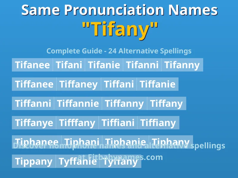Infographic: Tifany same pronunciation names, similar names, and homophone names