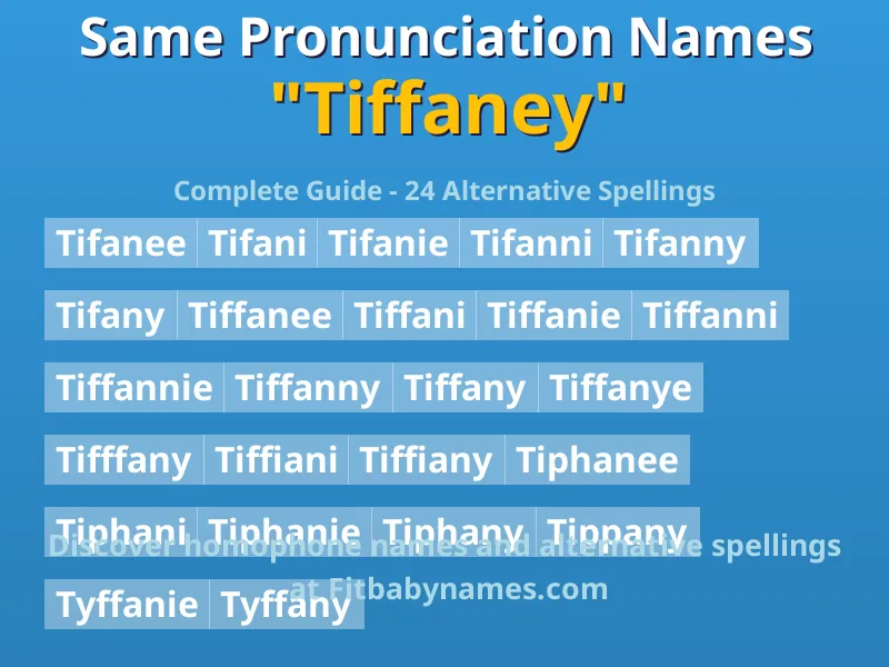 Infographic: Tiffaney same pronunciation names, similar names, and homophone names