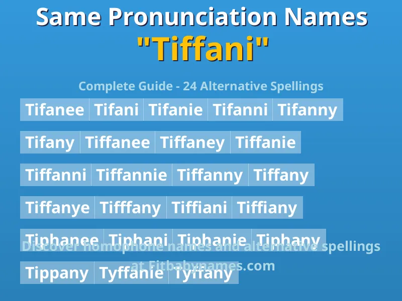 Infographic: Tiffani same pronunciation names, similar names, and homophone names