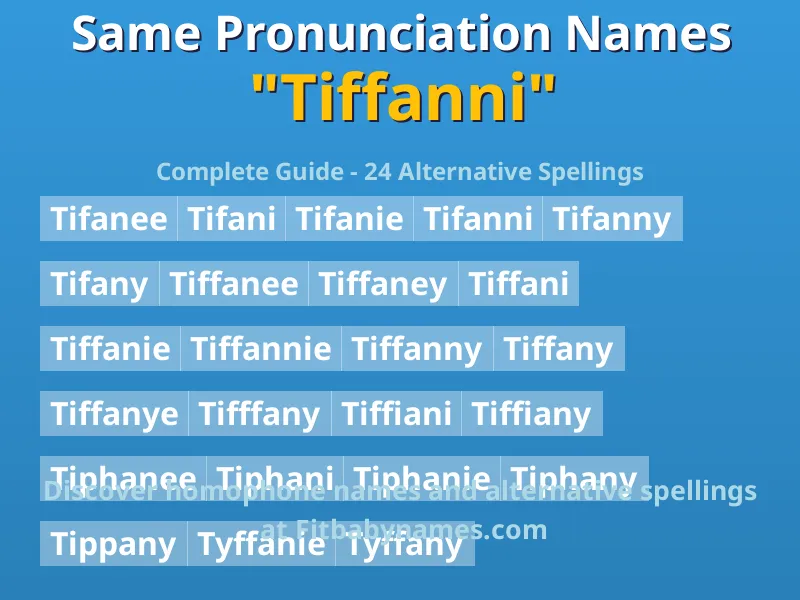 Infographic: Tiffanni same pronunciation names, similar names, and homophone names