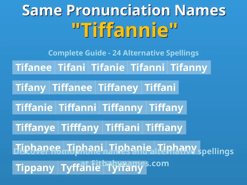 Infographic: Tiffannie same pronunciation names, similar names, and homophone names