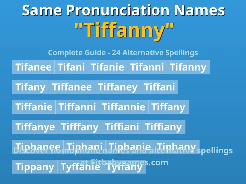 Infographic: Tiffanny same pronunciation names, similar names, and homophone names
