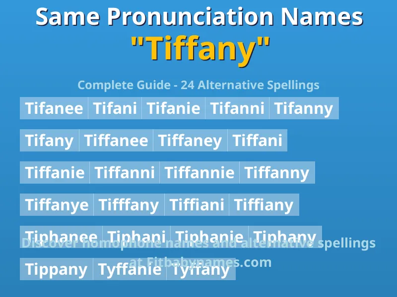 Infographic: Tiffany same pronunciation names, similar names, and homophone names