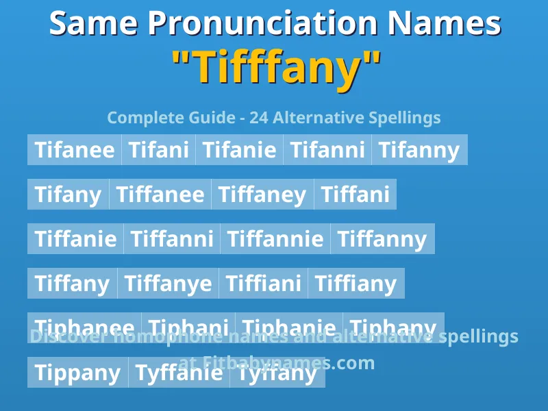 Infographic: Tifffany same pronunciation names, similar names, and homophone names
