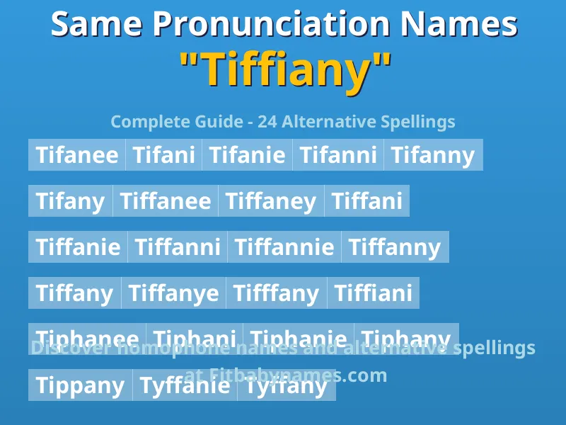 Infographic: Tiffiany same pronunciation names, similar names, and homophone names