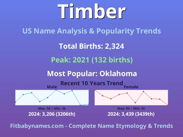 Infographic: Timber name meaning, origin, and popularity trends in the United States (US baby name analysis chart)