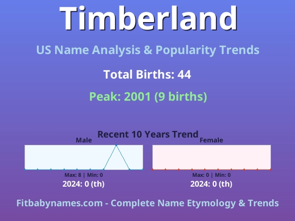 Infographic: Timberland name meaning, origin, and popularity trends in the United States (US baby name analysis chart)