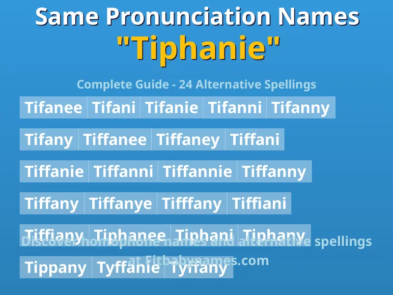 Infographic: Tiphanie same pronunciation names, similar names, and homophone names