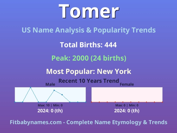 Infographic: Tomer name meaning, origin, and popularity trends in the United States (US baby name analysis chart)