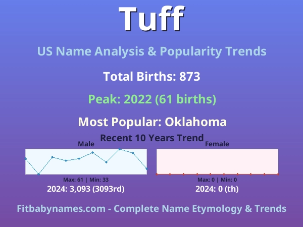 Infographic: Tuff name meaning, origin, and popularity trends in the United States (US baby name analysis chart)