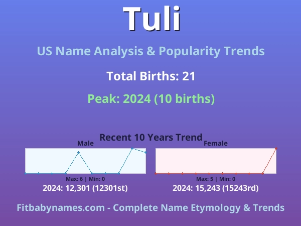 Infographic: Tuli name meaning, origin, and popularity trends in the United States (US baby name analysis chart)