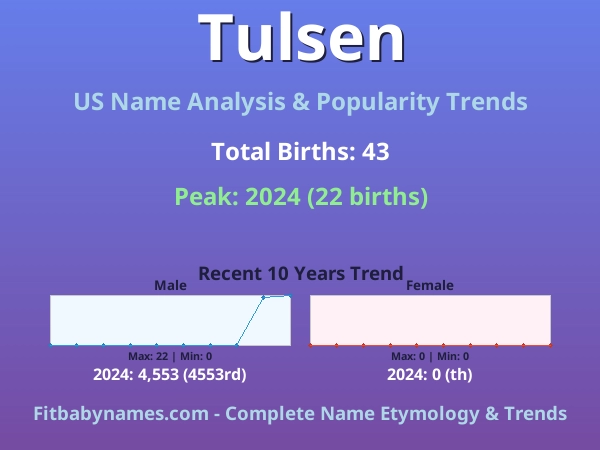 Infographic: Tulsen name meaning, origin, and popularity trends in the United States (US baby name analysis chart)