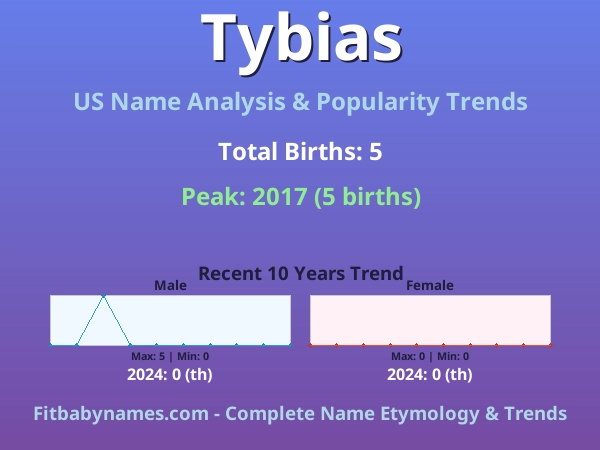 Infographic: Tybias name meaning, origin, and popularity trends in the United States (US baby name analysis chart)