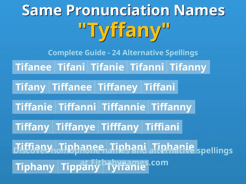 Infographic: Tyffany same pronunciation names, similar names, and homophone names