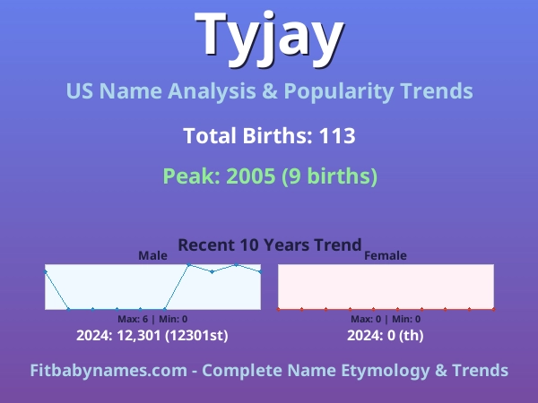 Infographic: Tyjay name meaning, origin, and popularity trends in the United States (US baby name analysis chart)