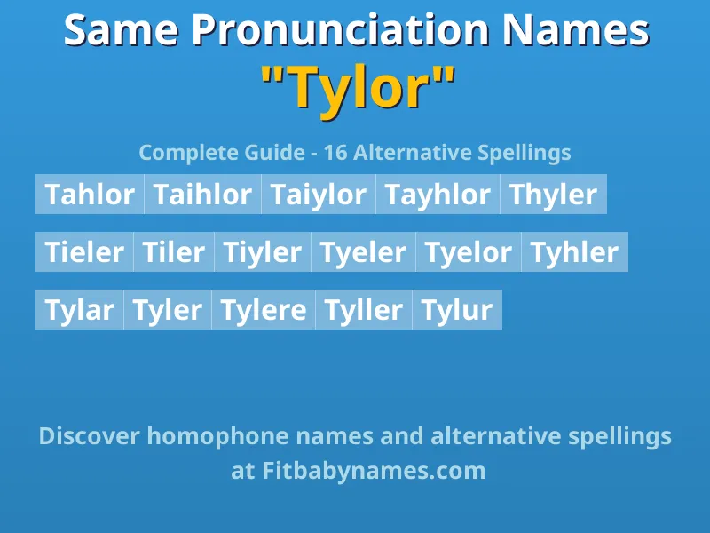 Infographic: Tylor same pronunciation names, similar names, and homophone names