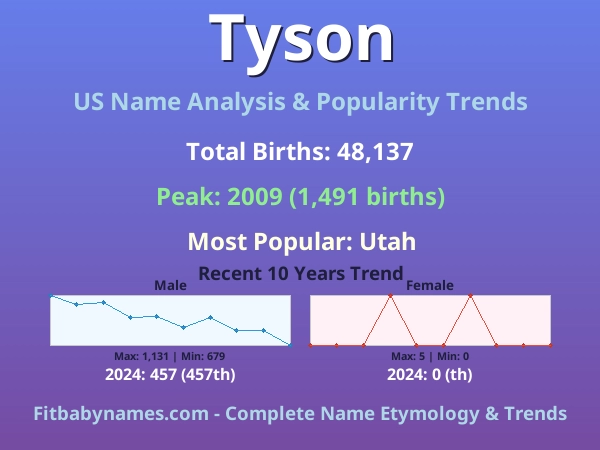 Infographic: Tyson name meaning, origin, and popularity trends in the United States (US baby name analysis chart)