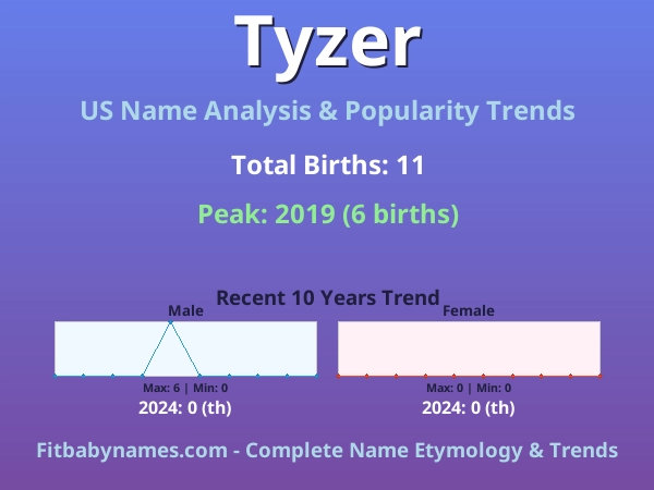 Infographic: Tyzer name meaning, origin, and popularity trends in the United States (US baby name analysis chart)