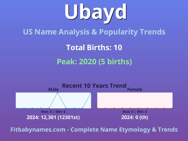 Infographic: Ubayd name meaning, origin, and popularity trends in the United States (US baby name analysis chart)