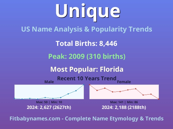 Infographic: Unique name meaning, origin, and popularity trends in the United States (US baby name analysis chart)