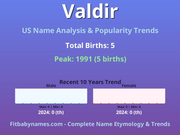 Infographic: Valdir name meaning, origin, and popularity trends in the United States (US baby name analysis chart)