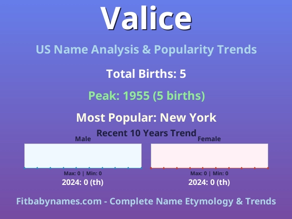 Infographic: Valice name meaning, origin, and popularity trends in the United States (US baby name analysis chart)