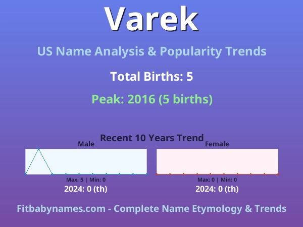 Infographic: Varek name meaning, origin, and popularity trends in the United States (US baby name analysis chart)
