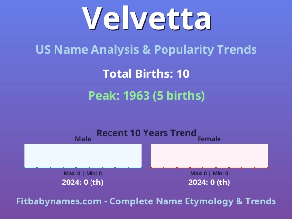 Infographic: Velvetta name meaning, origin, and popularity trends in the United States (US baby name analysis chart)