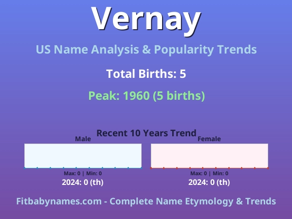 Infographic: Vernay name meaning, origin, and popularity trends in the United States (US baby name analysis chart)