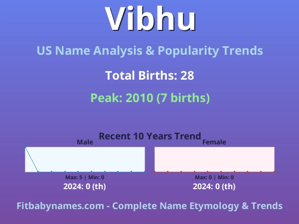Infographic: Vibhu name meaning, origin, and popularity trends in the United States (US baby name analysis chart)