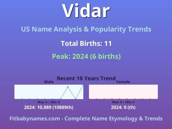 Infographic: Vidar name meaning, origin, and popularity trends in the United States (US baby name analysis chart)