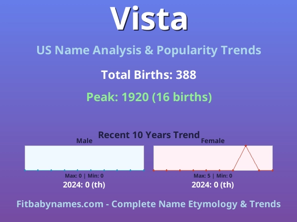 Infographic: Vista name meaning, origin, and popularity trends in the United States (US baby name analysis chart)