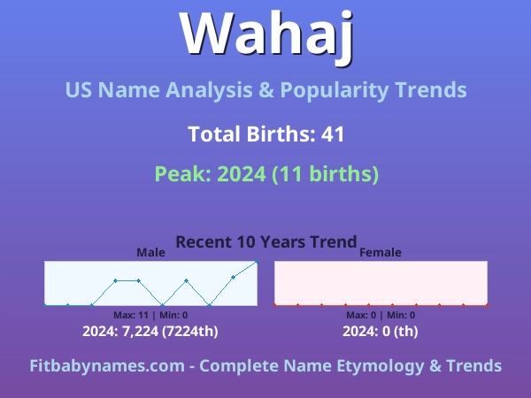 Infographic: Wahaj name meaning, origin, and popularity trends in the United States (US baby name analysis chart)