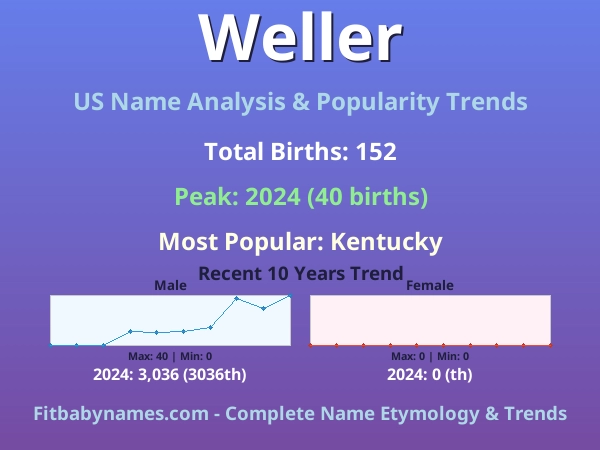 Infographic: Weller name meaning, origin, and popularity trends in the United States (US baby name analysis chart)