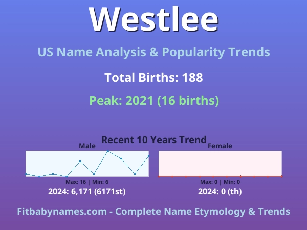 Infographic: Westlee name meaning, origin, and popularity trends in the United States (US baby name analysis chart)