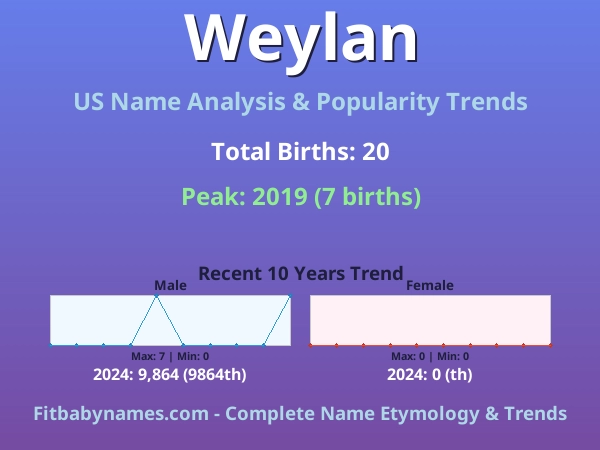 Infographic: Weylan name meaning, origin, and popularity trends in the United States (US baby name analysis chart)