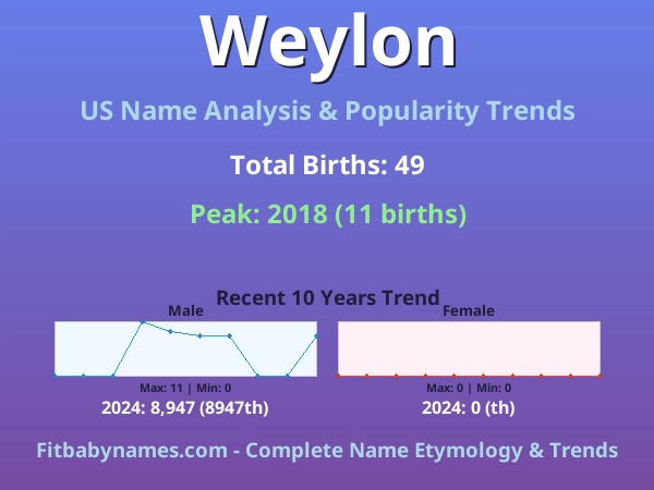 Infographic: Weylon name meaning, origin, and popularity trends in the United States (US baby name analysis chart)